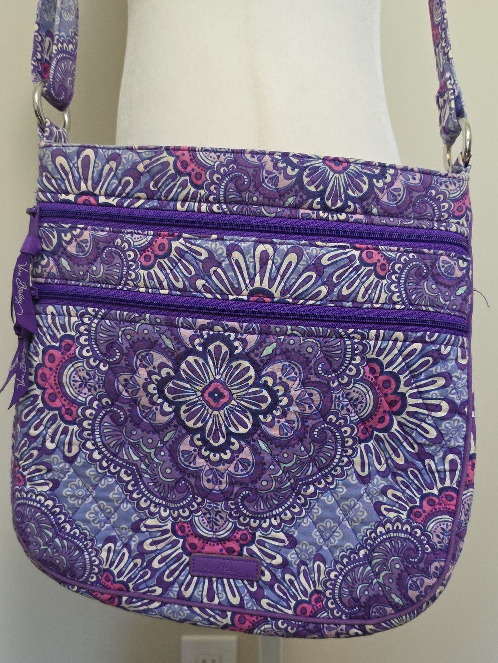 Vera Bradley Triple Zip Hipster Crossbody Bag - Retired Lilac Tapestry Pattern